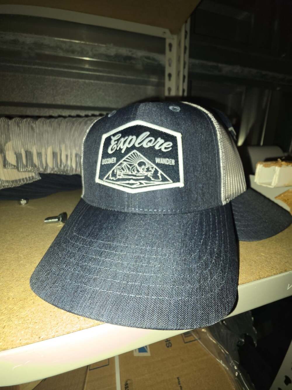 Republic Explore Leather Patch Trucker Hat Navy White Snapback